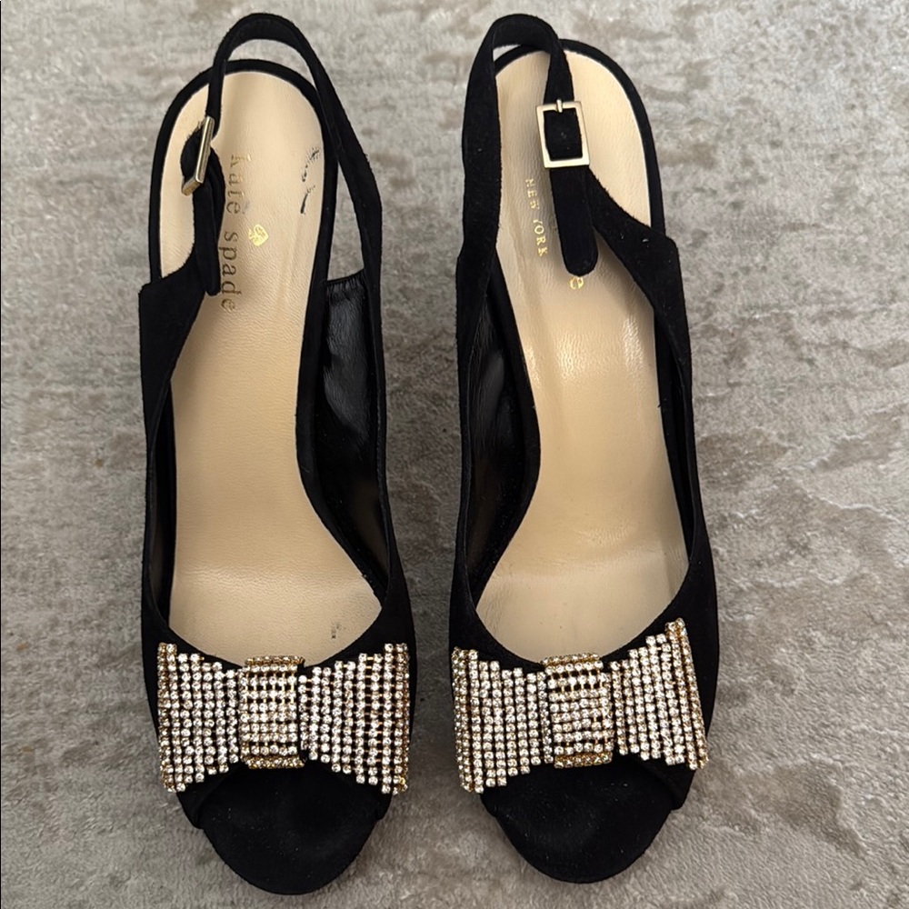 Kate Spade Black and Gold Heeled Boots with Glamorous Accents